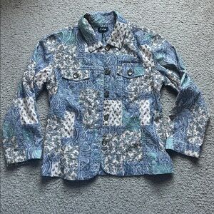Analogy Blue Floral Embroidered Patchwork Jacket